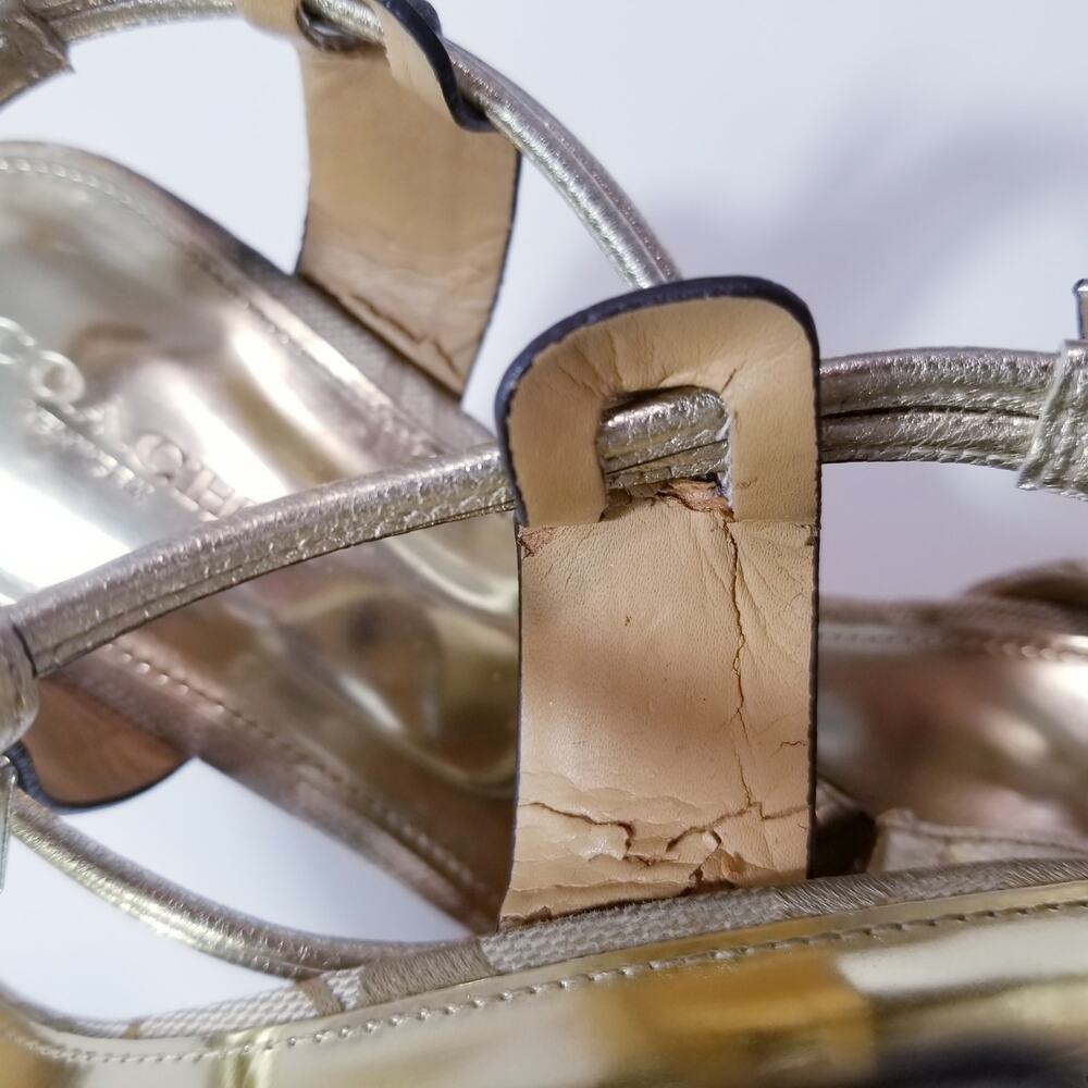 Coach Ivory Metallic Cork Wedge Sandals - Picture 8 of 13